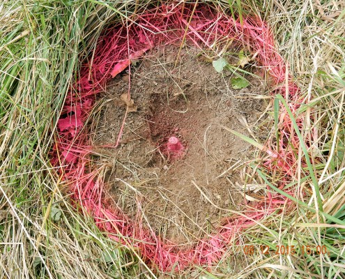 Close-up of leftover steel pin.